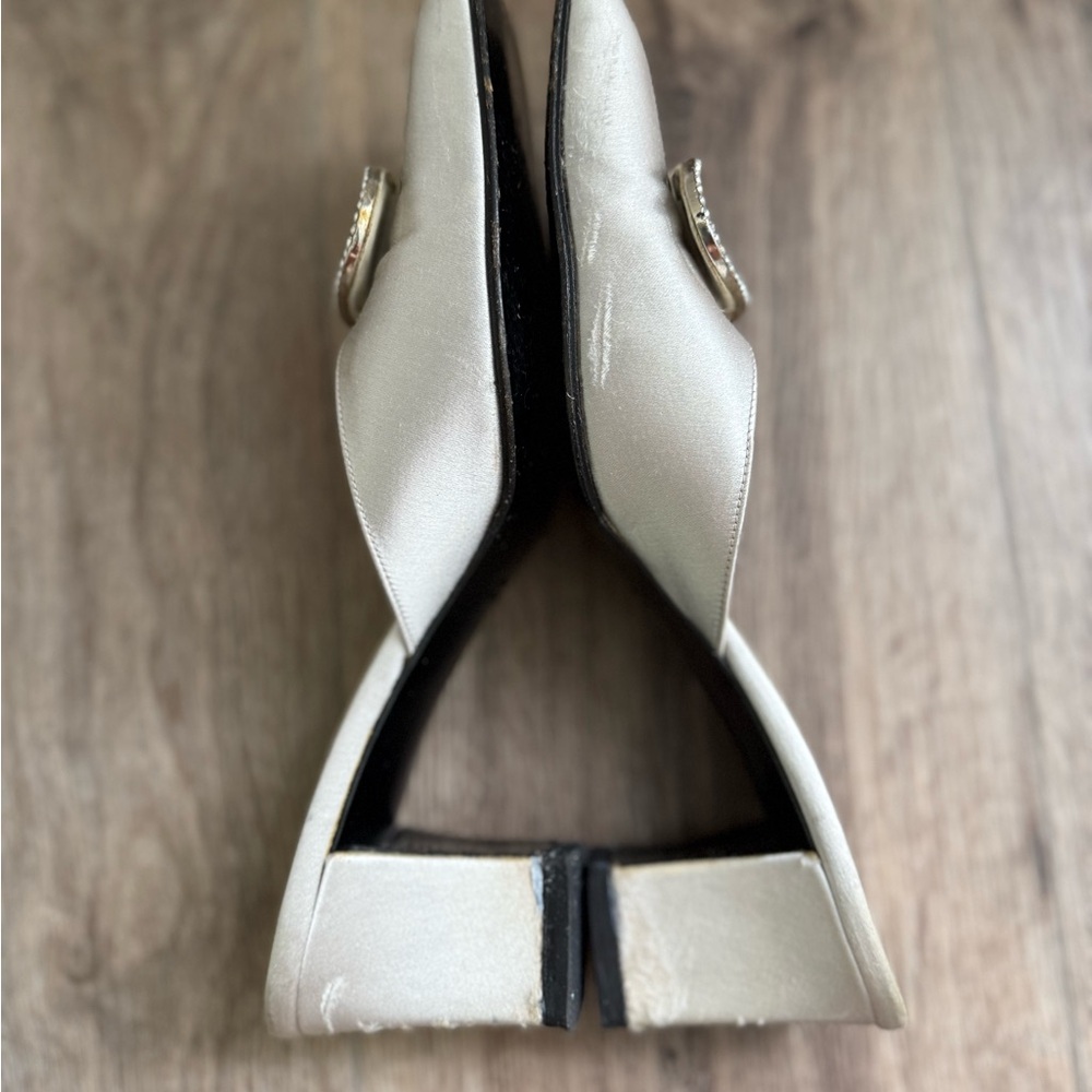 Yves Saint Laurent Ivory Satin Crystal-Trim Slip-On Mules - Picture 7 of 13